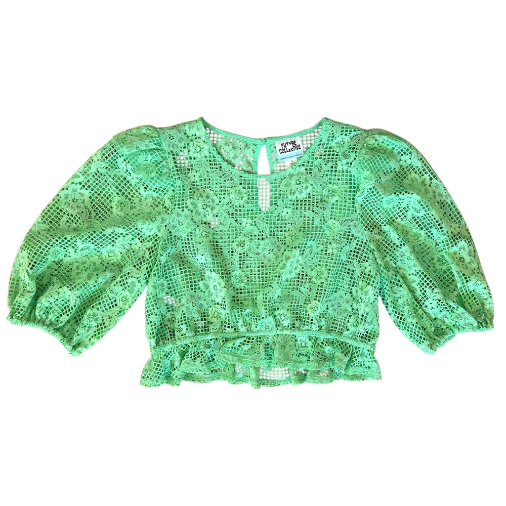 Green Lace Puff Sleeve Top By Future Collective